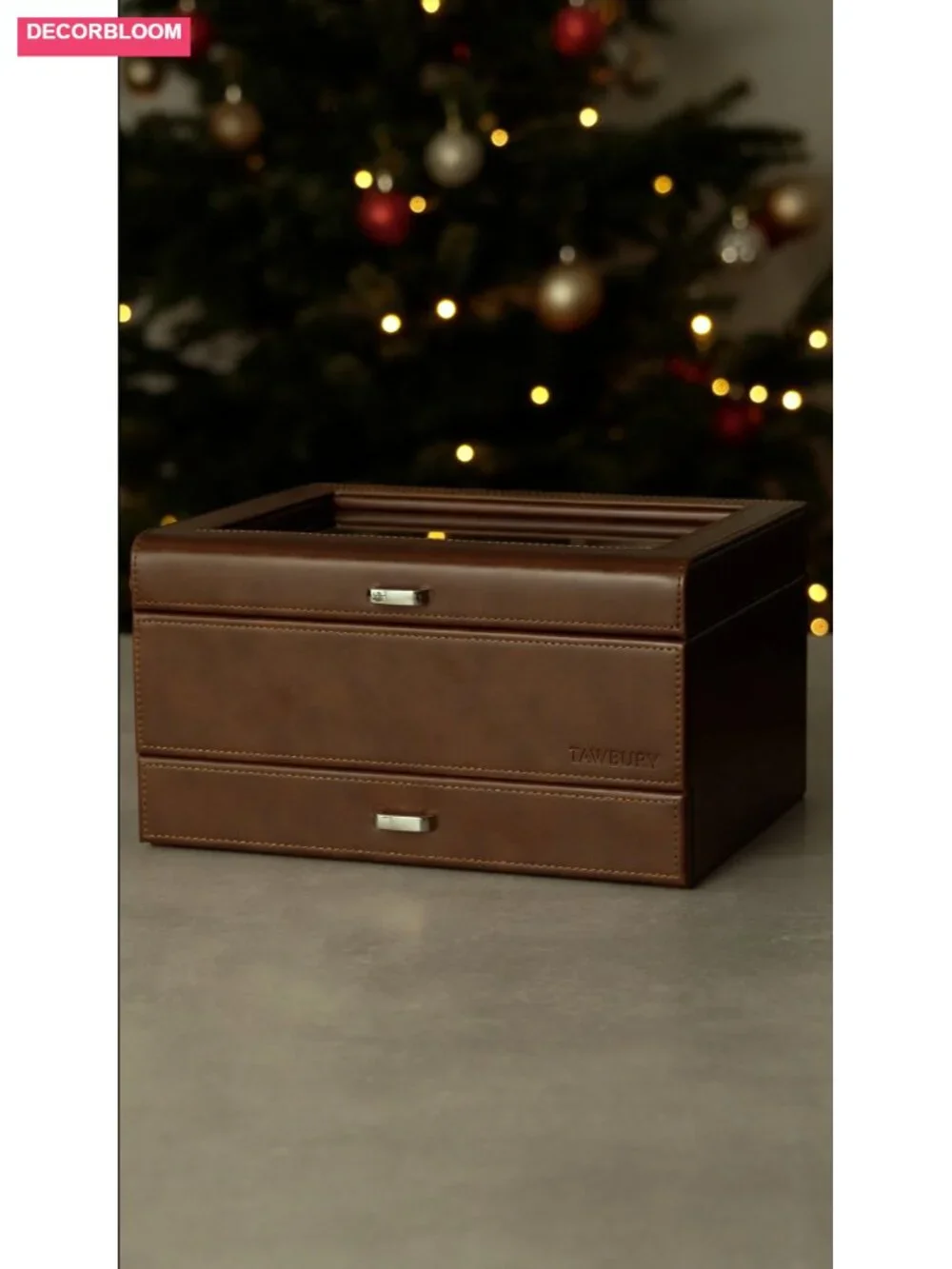 Faux Leather 8 Slot Watch Case with Storage Drawer for Men, Extra-Wide Pillows,